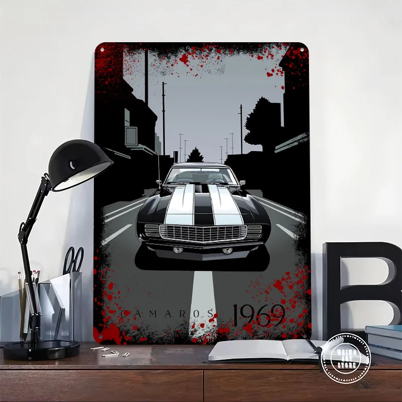 1969 Sports Camaro Vector Art Car Printed Poster Customized Retro Wall Art Vintage Metal Tin Signs for Bar Accessories Wand Deko