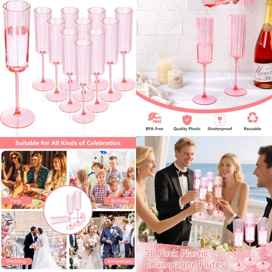 

YOUBET 36 Pack Champagne Flutes Plastic - 6 Oz Wavy Champagne Plastic Glasses - Heavy Duty Vintage Disposable Flutes for Weddin