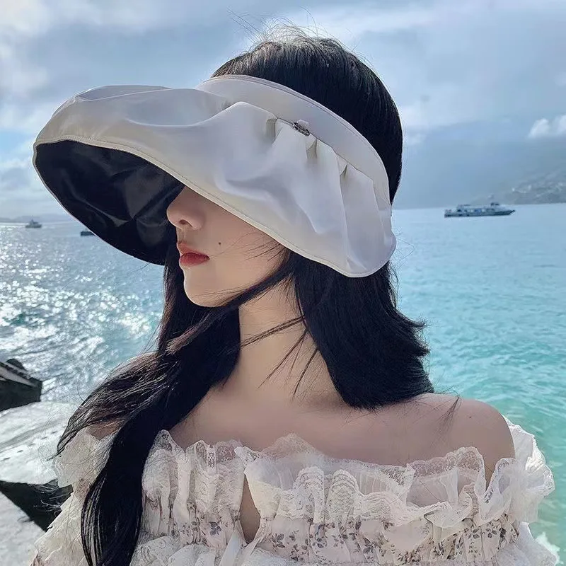 Fashion Sunscreen Hat Women's Summer Anti-ultraviolet Vinyl Headband Colorful Gradient Shell Hat Sun Hat Empty Top Cover Face view 4