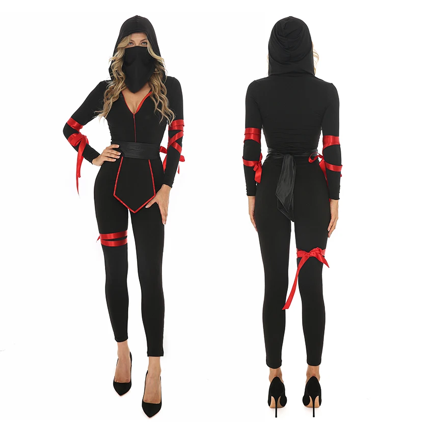 Ninja Samurai Cosplay Anime  Halloween Costumes for Women Sexy Disguise Adult Warrior Jumpsuit Catsuit Party Festival Dress Mask