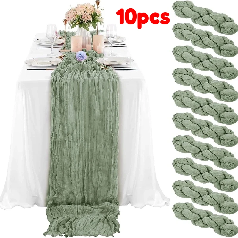 

10Pcs CheeseCloth Table Runner 90X300cm Boho Gauze Fabric Rustic Semi-Sheer TableRunner for Wedding Bridal Shower Party Banquet