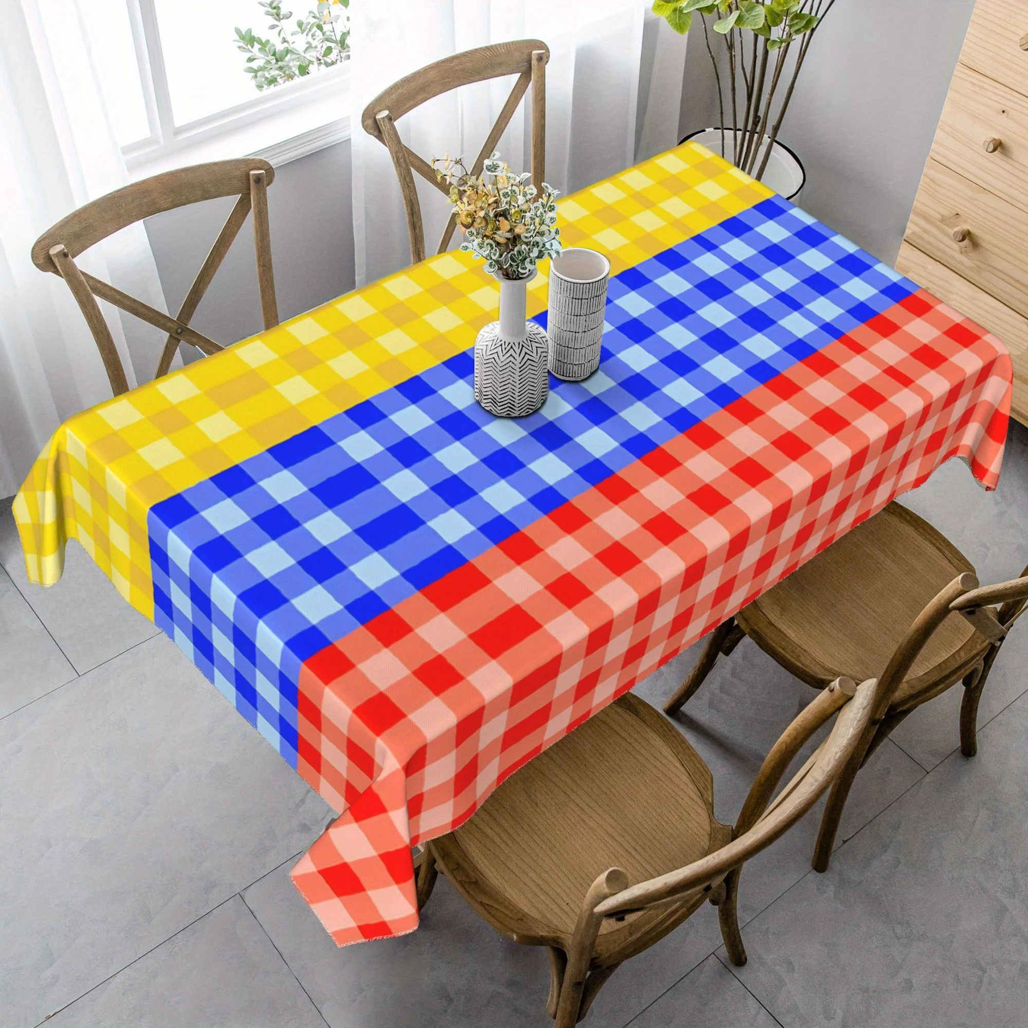 Colombian-style checkered square tablecloth, made of durable polyester fabric