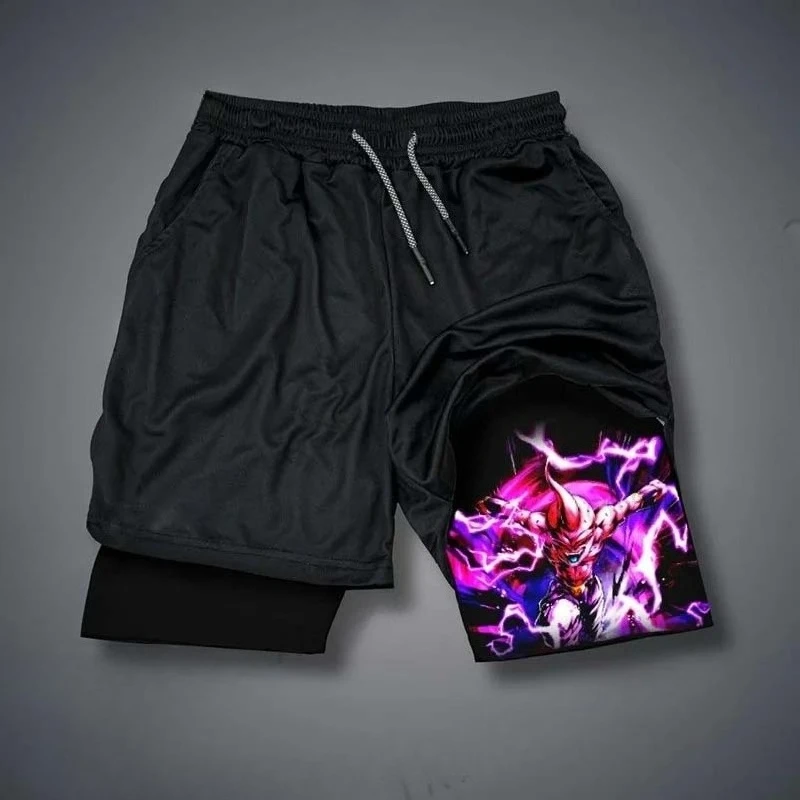 

Bandai 2026 Dragon Ball Z Villain Magic Man Obu Print High Quality Men's Shorts Drawstring Waist Fitness Wear Sandwich Pants