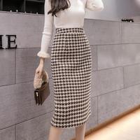 2024 Women Autumn Winter New Fashion Long Plaid Skirts Female Slim Woolen Skirts Ladies High Waist One-step Hip Skirts A431