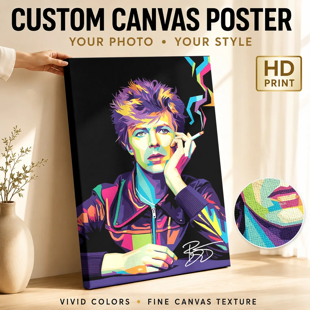 David Bowie Pop Art Portrait Framed Canvas Poster Custom Retro Music Wall Art for Bedroom Decor Collectible Ready to Hang Gift