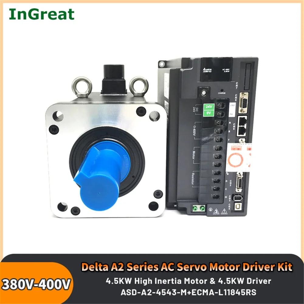 

4.5KW Delta 400V AC Servo Motor Driver Kit A2 Series 28.65 Nm ASD-A2-4543-M+ECMA-L11845RS High Inertia CANopen RS-485 24VDC