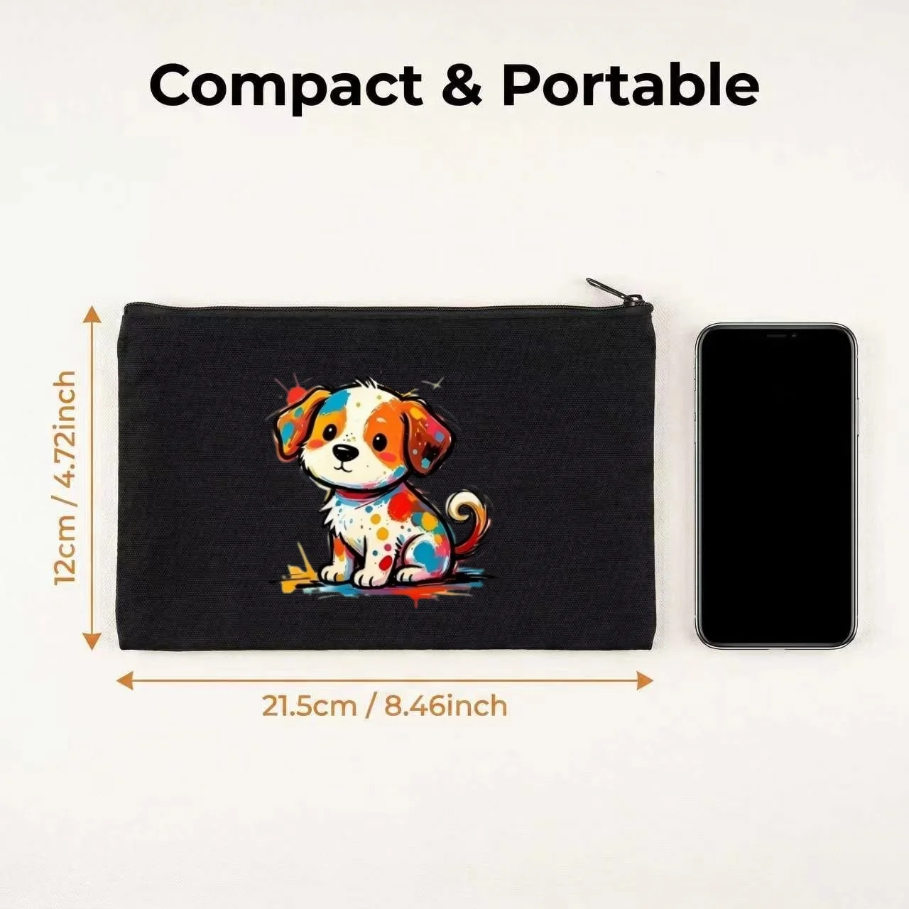 1pc Graffiti Spotted Dog Print Makeup Bag Double Sided Canvas Travel Storage Zipper Bag