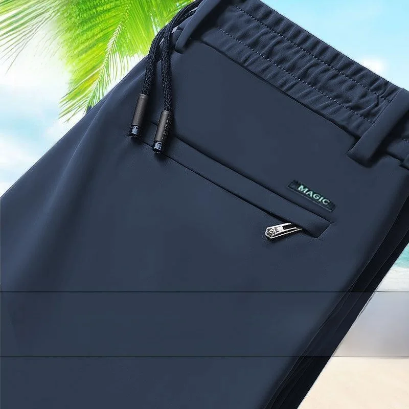 

Men's Faion Casual Ice Silk Pants Elastic High Waist Thin Straight Leg Breathable Loose Fit Summer Long Trousers