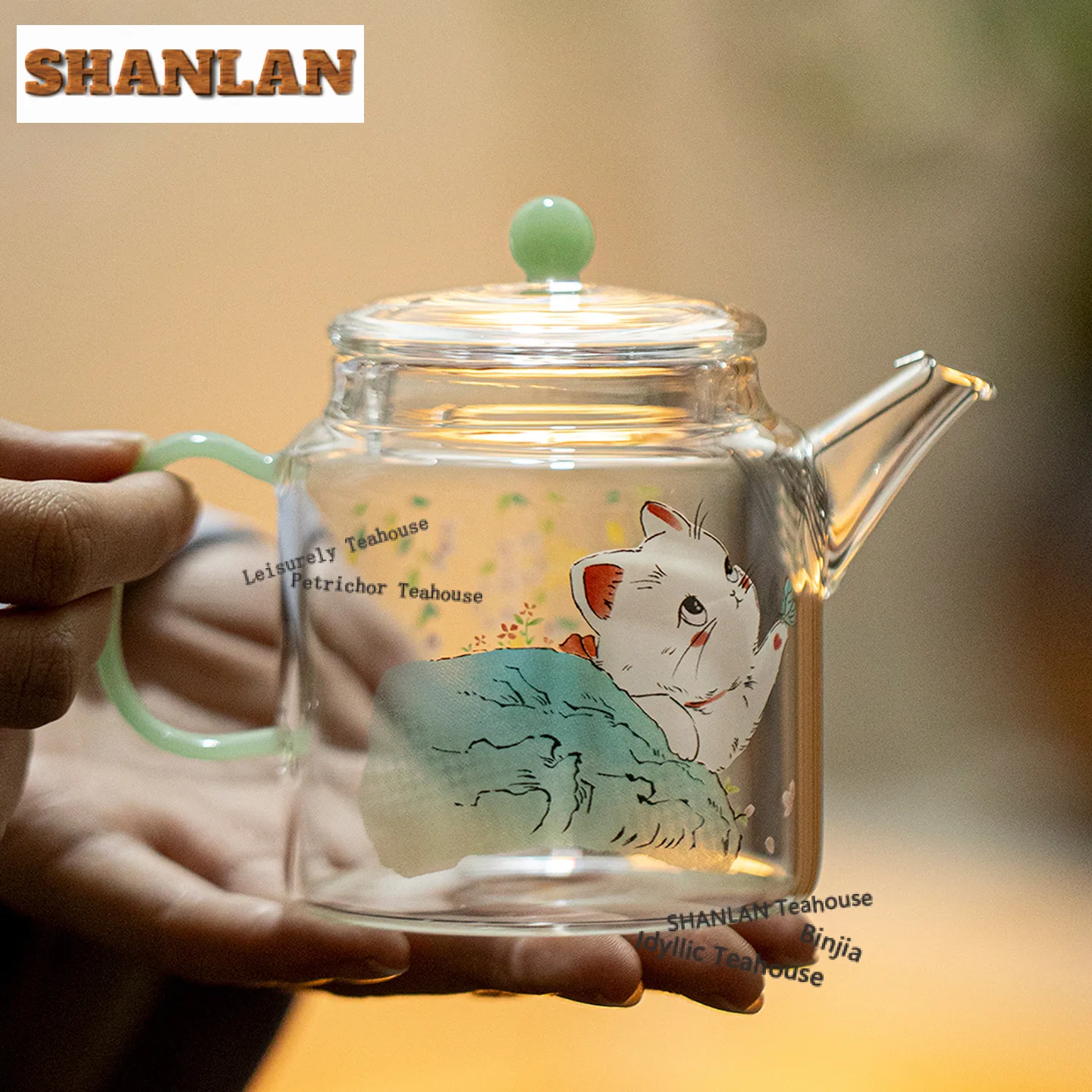 

230ml Glass Cat Teapot Handmade Tea Infuser Pot Household Tea Making Kettle With Ball Hole Kung Fu Tea Drinkware Decoration