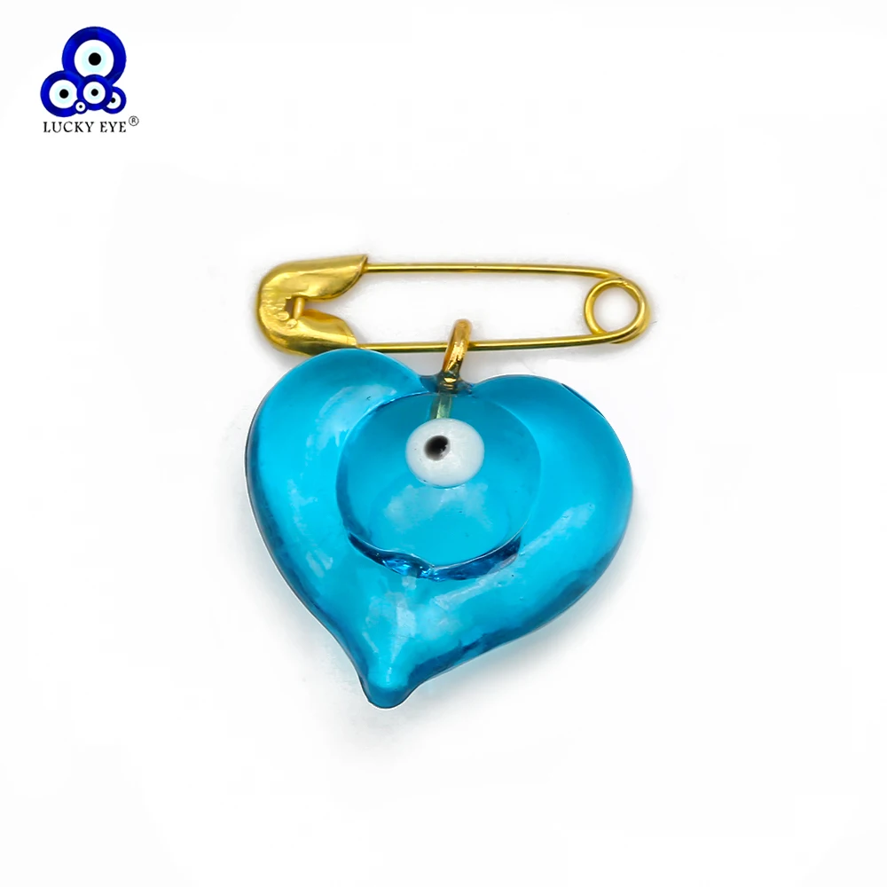 Ojo de la suerte 5 unids/lote broche con forma de corazón Pin gota de aceite turco mal de ojo broche joyería broches para ropa mujer broche femme bijoux