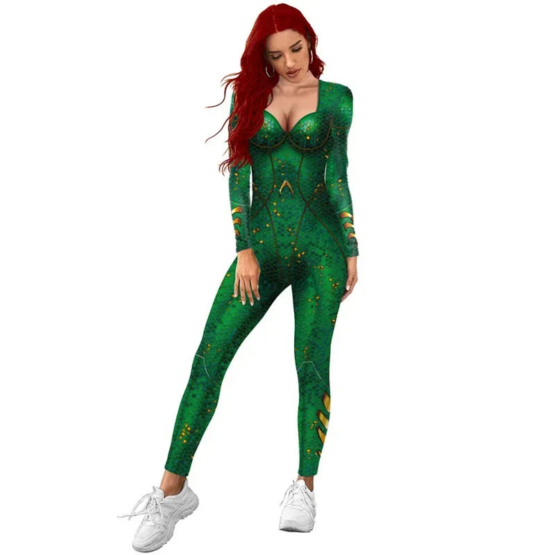 بدلة Aquaman Arthur Curry Atlantis Queen Mera Catsuit التأثيرية للهالوين للنساء والفتيات Zentai كرنفال بدلة كروية رائعة