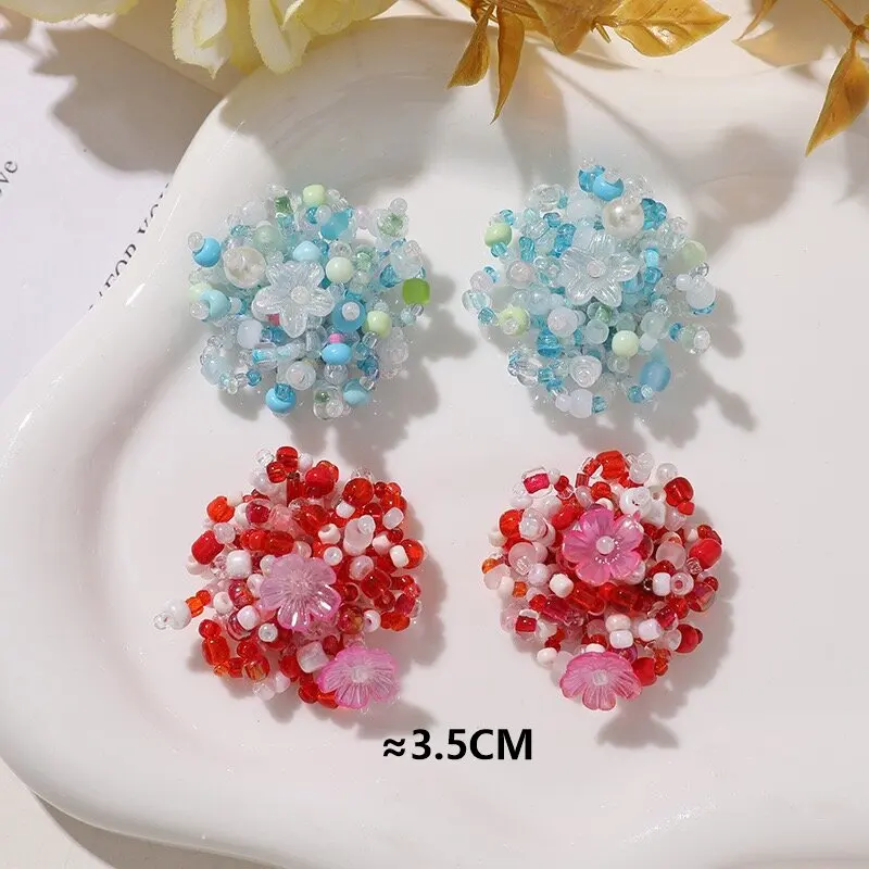New Pink Blue Beaded Cluster Button Flatbacks 4pcs Wholesale DIY Sewing Embellishment for Decoration Accessory