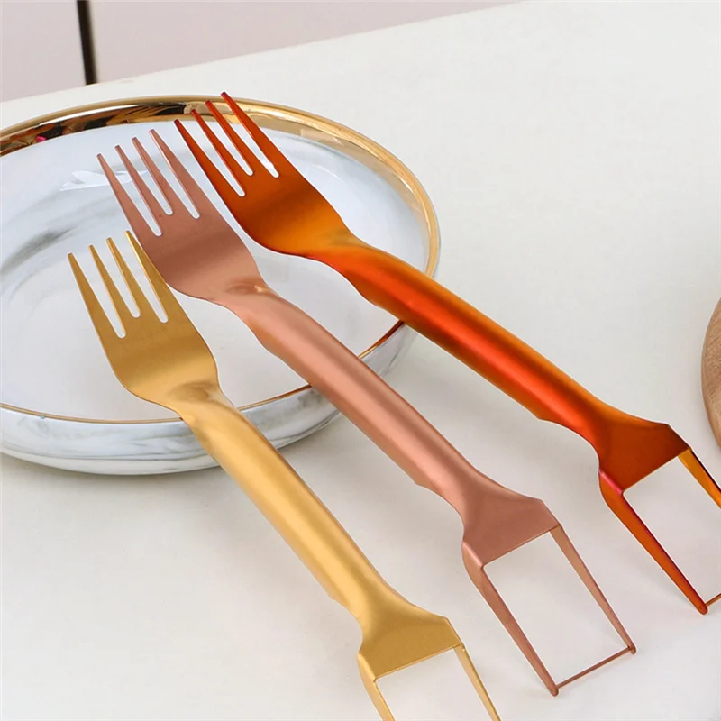 ABKJ-2-In-1 قطاعة فواكه من الفولاذ المقاوم للصدأ، أداة تقطيع البطيخ ذات الرأس المزدوج، شوكة تقطيع محمولة #2