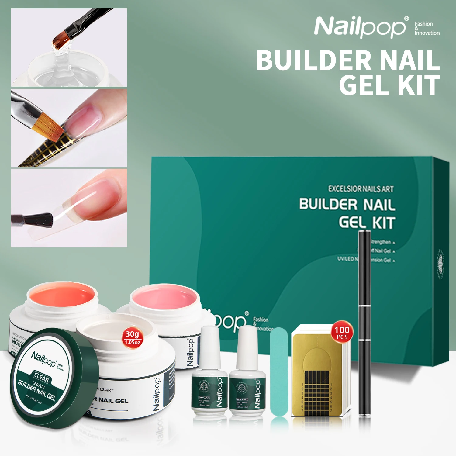 Kit de construcción de Gel Nailpop, rosa, desnudo, transparente, 3 colores, 1 Juego, arte de uñas profesional, Kit de Gel constructor de manicura DIY, uñas fuertes