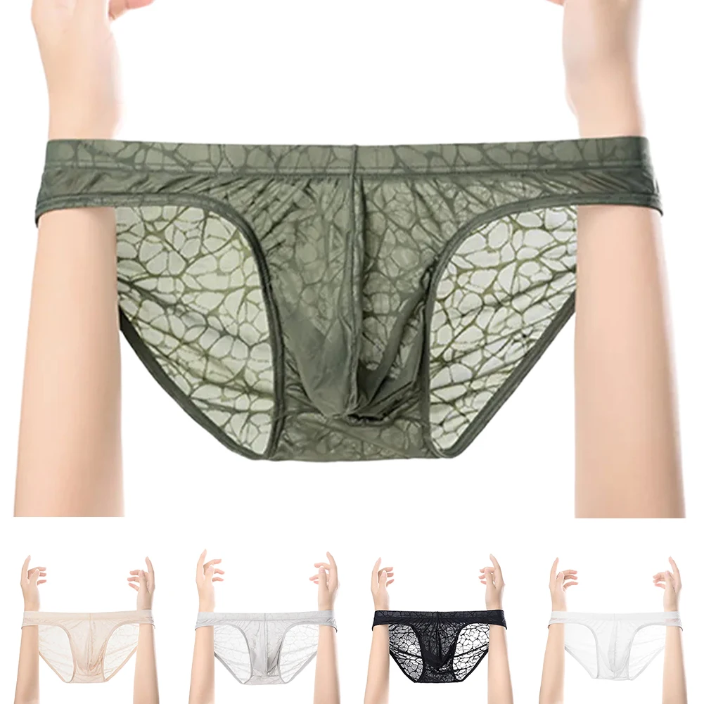 

Sexy Men Transparent Print Panties Low Waisted Lace Underpants Underwear Sissy Pouch Briefs Jockstrap