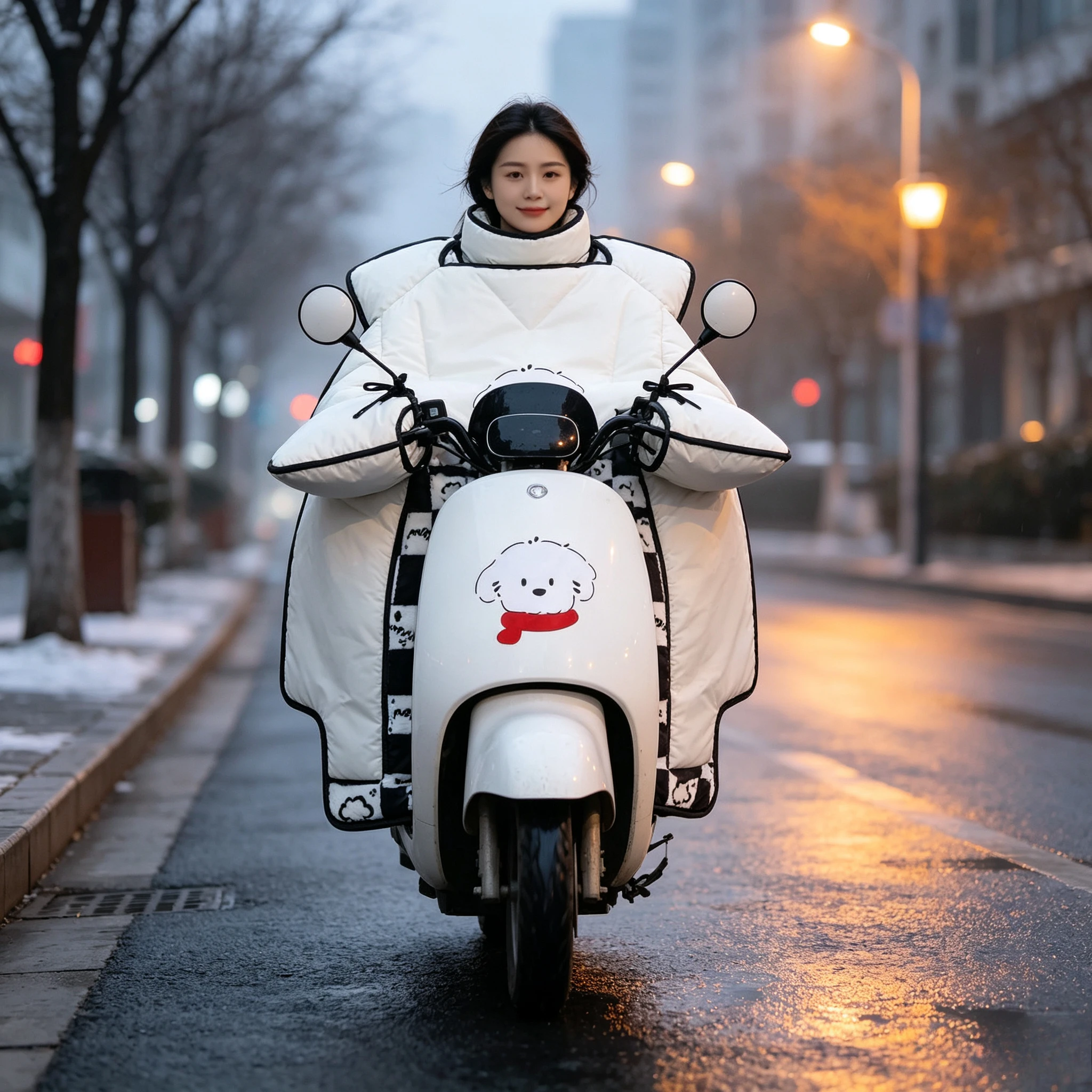 Winter Upgraded Electric‑Vehicle Windshield Quilt, Widened Side Panels Thickened Cold‑Proof Cover,Integrated Scarf,Shoulder Pads
