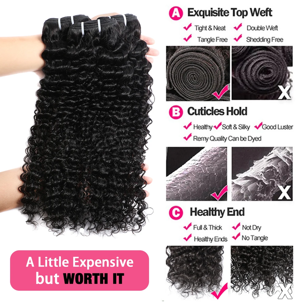 Megeen fasci di capelli umani a onde profonde 4 pacchi affare estensioni dei capelli ricci brasiliani 12A 95-100g Ture To Length 1B nero