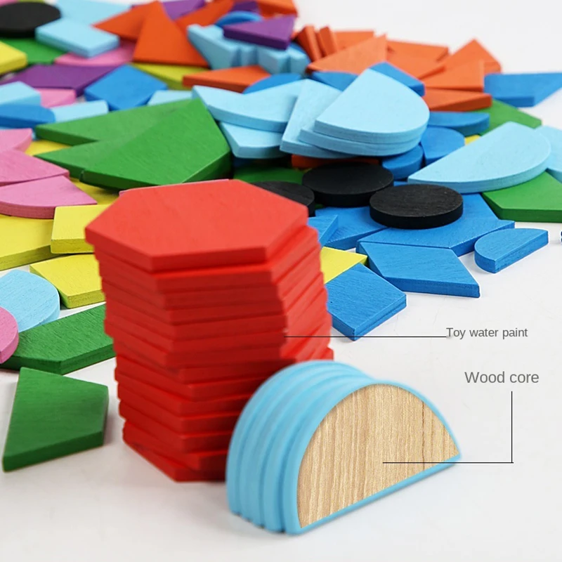 210 قطعة مجموعة ألغاز خشبية ثلاثية الأبعاد شكل هندسي Tangram بانوراما ألعاب مونتيسوري ألعاب تعليمية للأطفال مع بطاقات 30 قطعة #4