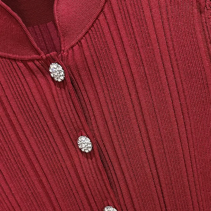 【هدية مجانية】 بلوزة نسائية عصرية فرنسية رفيعة قابلة للتمدد باللون الأحمر + طقم تنورة ضيقة مكون من قطعتين لخريف 2025 #5