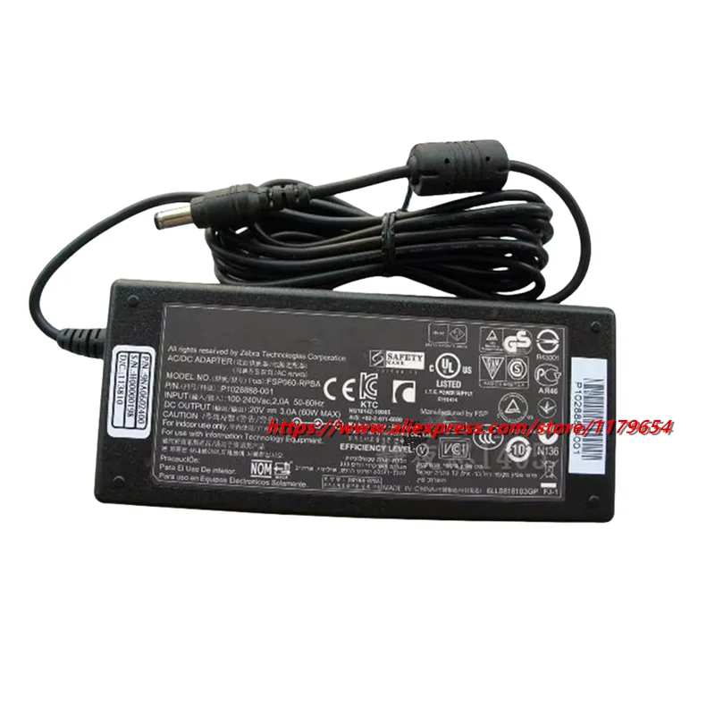 Original FSP060-RPBA AC/DC Adapter 20V 3A 60W Charger For Zebra TLP2824 Plus LP2824 TLP2844 TLP3844 TLP3842 Printer Power Supply