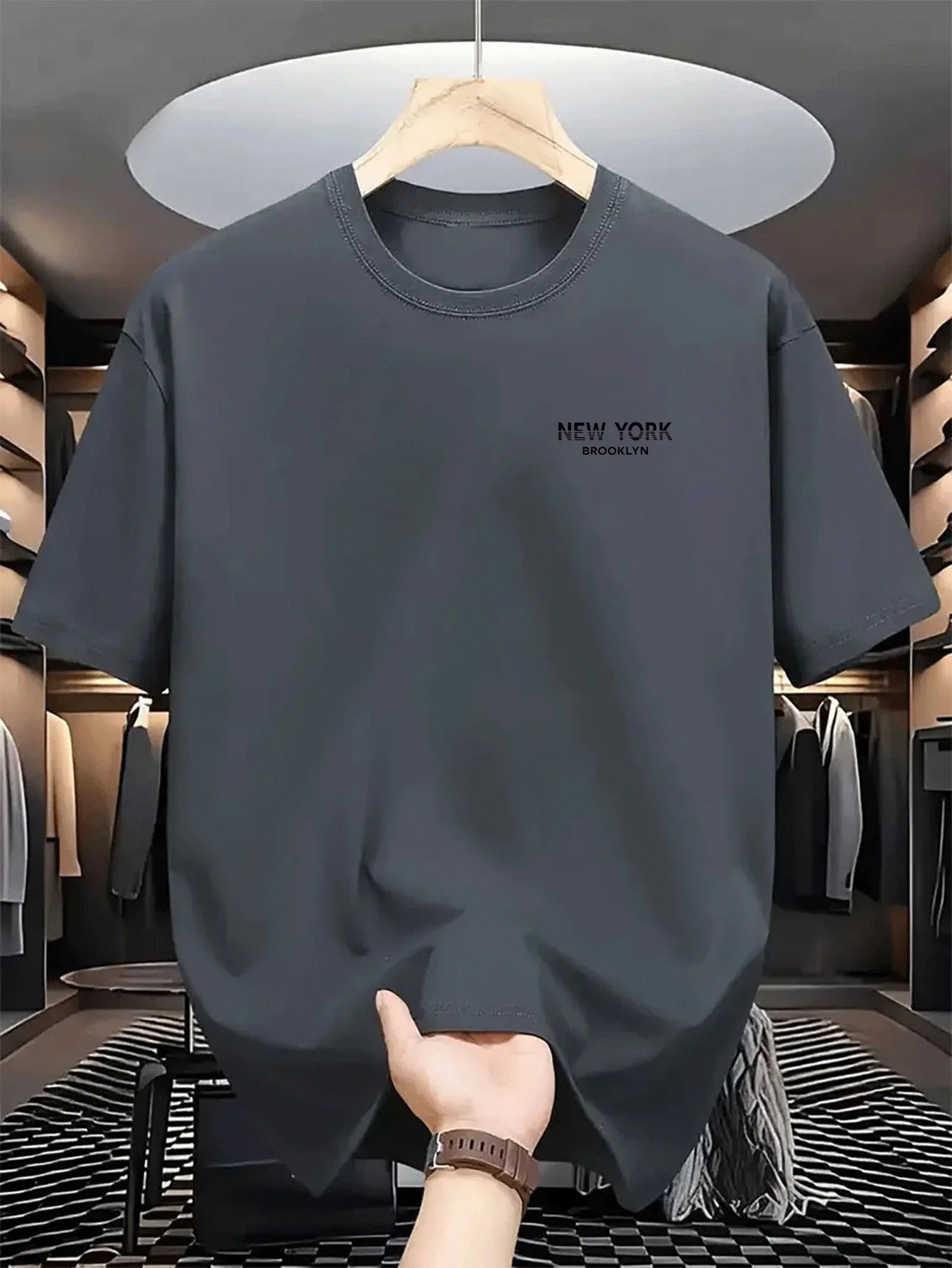 Men's Single-Piece Round Neck Short-Sleeve T-Shirt, Breathable, Fashion Trend, Sleeves Fit Well, Comfort Layer, Ample Sunlight,