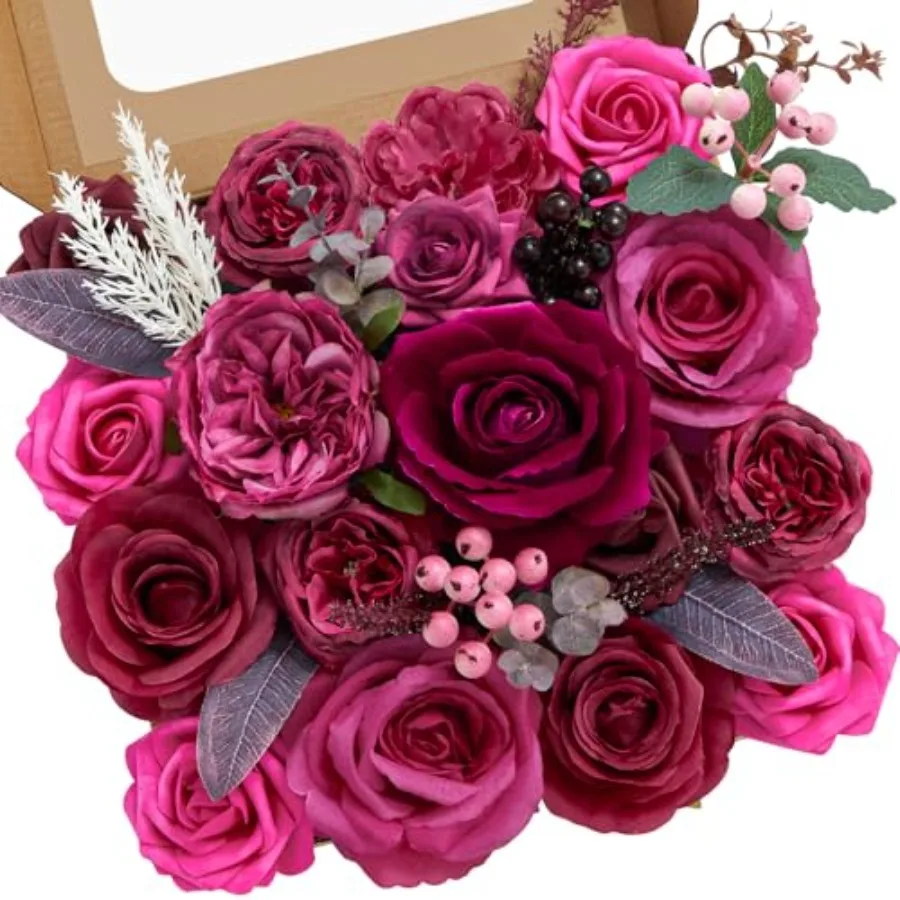 

rtificil Flowers Drk Mgent Fke Wedding Flowers Silk Flowers Fux Cke Flowers for DIY Wedding ouquets Centerpieces Home Decortion