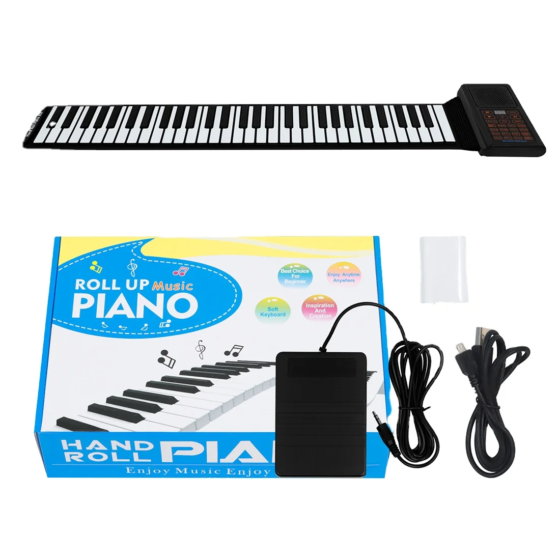 Portable 61-Key Folding ABS+Silicone Hand Roll Piano Electronic Organ Beginner Practice Accordion Diatonic Conformation