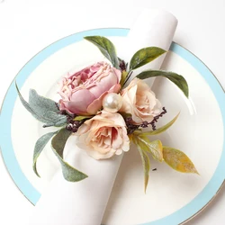PEANDIM Artificial Flower Napkin Holder Newest Napkin Rings For Wedding Party Event Table Decoration Home Banquet Dinner Decor
