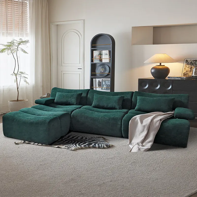 Modern Luxury Living Room Sofas Set Furniture l Shape 2 3 Seater Sectional Corner Set Velvet  Compression Boneless Indoor Design