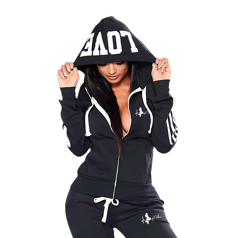 Lässige Sets für Frauen 2 Stück Reiß verschluss Damen Trainings anzug Jogging anzug Kapuze bequeme Herbst Wintersport Pullover Sweatshirt