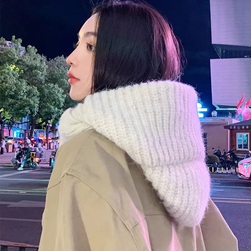 New warm ear protection knitted hat women's autumn and winter big scarf wool hat Korean fashion thickened flying hat LeiFeng hat