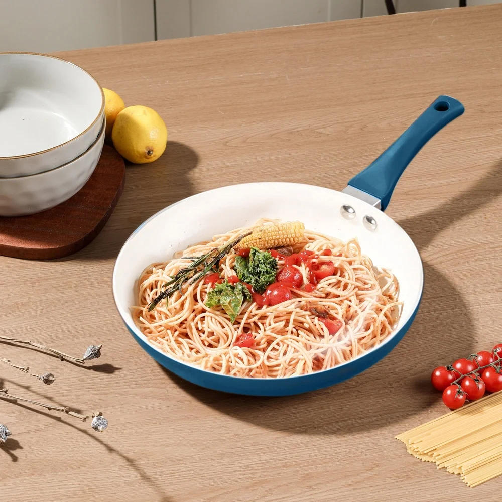 مقلاة ألومنيوم سيراميك غير لاصقة مقاس 12 بوصة سهلة التنظيف وآمنة للاستخدام في غسالة الأطباق ومقبض سريع حتى تسخين مواقد أساسيات الطبخ #6