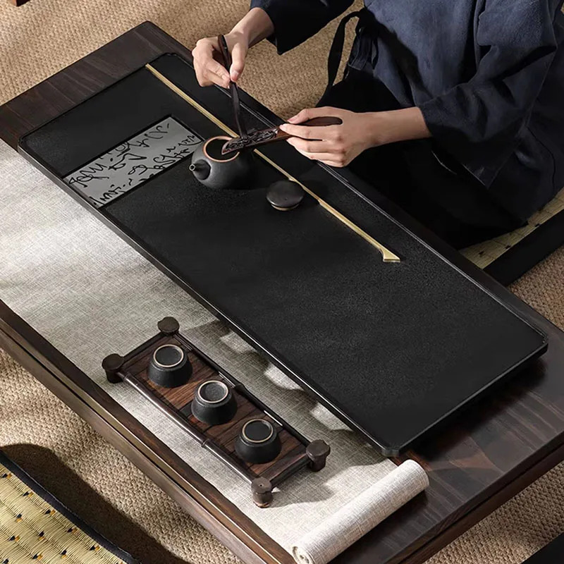 Black Rectangle Tea Tray Drainage Ceremony Stone Table Decorative Coasters Valet Tea Tray Office Pot Bandejas Home Products