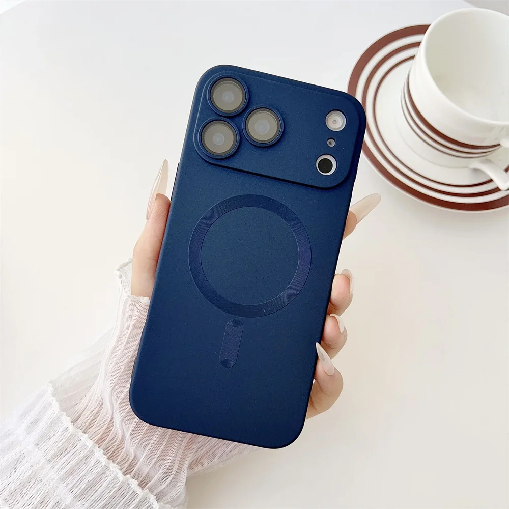 

Роскошный матовый чехол Magsafe для iPhone 17, 16, 15, 14, 13, 12, 11 Pro Max Plus, защитная пленка для объектива с магнитной беспроводной зарядкой, мягкий чехол