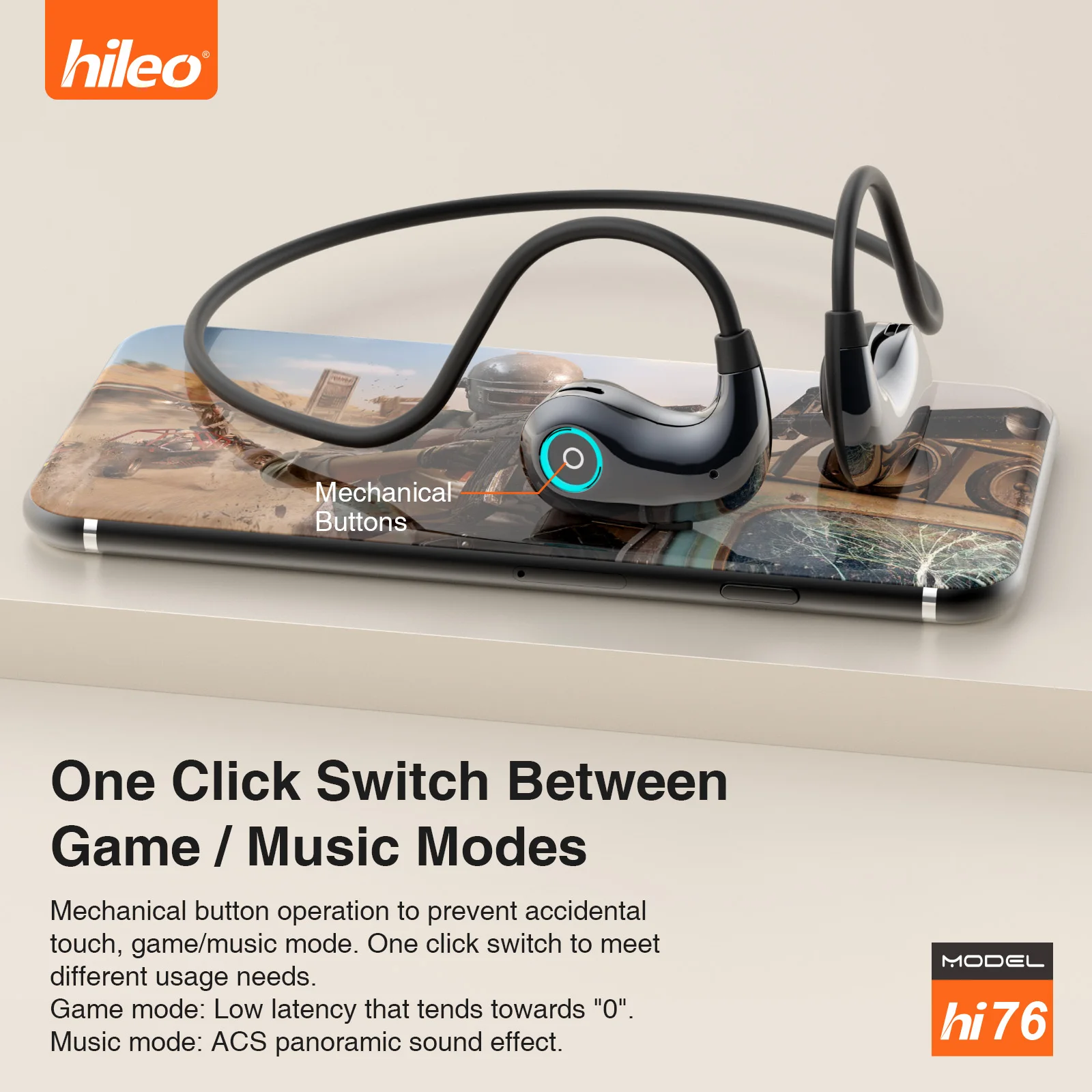 Hileo Blueetoth سماعات الهاتف الأذن هوك تصميم لاسلكي للرياضة الصحية مع صوت ستيريو 360 صوت بانورامي لصالة الألعاب الرياضية/الجري