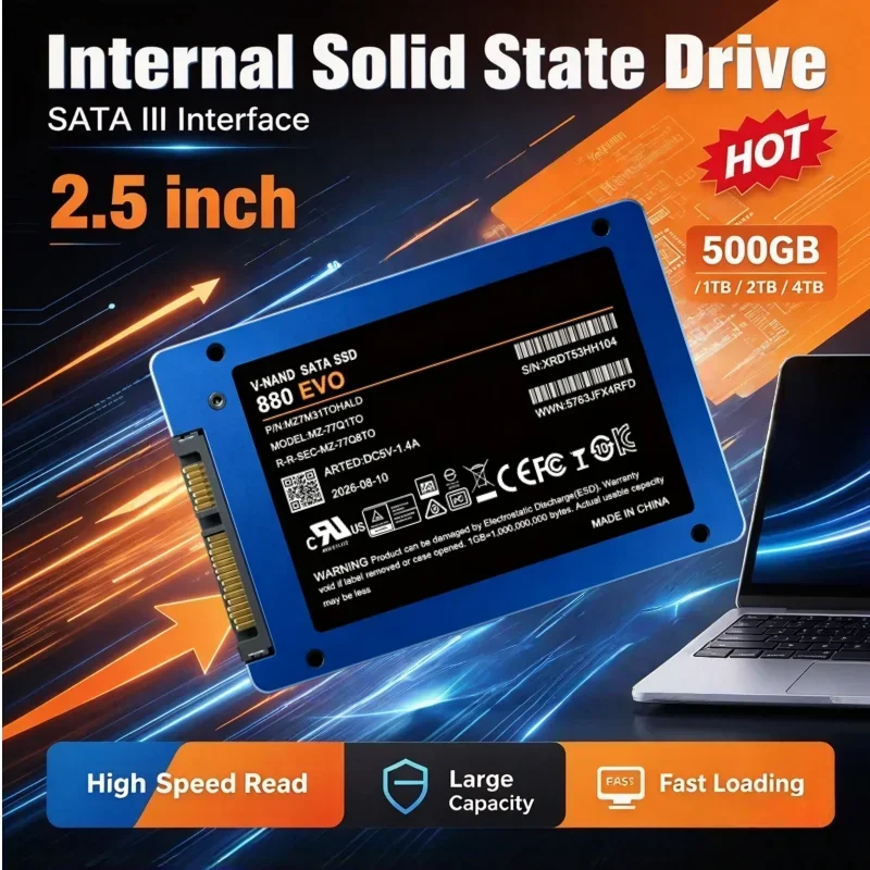 2026 New Original Internal Solid State Drive SATA III 2.5 Inch SSD 500GB 1TB 880-EVO Internal Hard Disk for Laptop Desktop PC