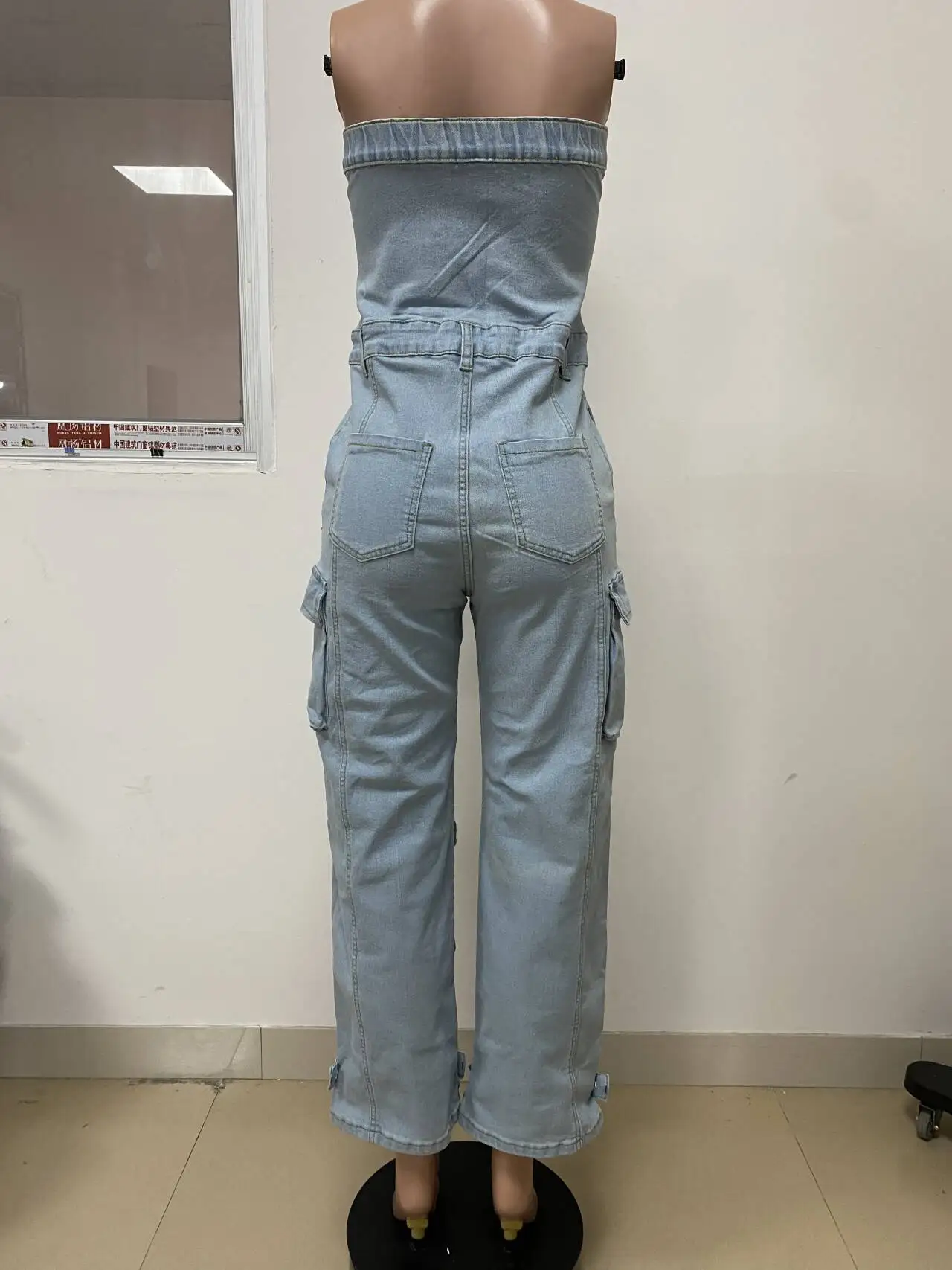 Women Jumpsuit Summer Sexy Sleeveless Strapless Bodycon Denim Jumpsuit Streetwear Casual Lady Pocket Cargo Pants Jeans Jumpsuit
