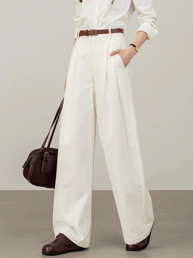 

SENTUBILA Women's Wide Leg Pants 2025 Autumn 100% Cotton Loose Trousers With Pockets Office Lady For Woman Bottoms 153KD1761