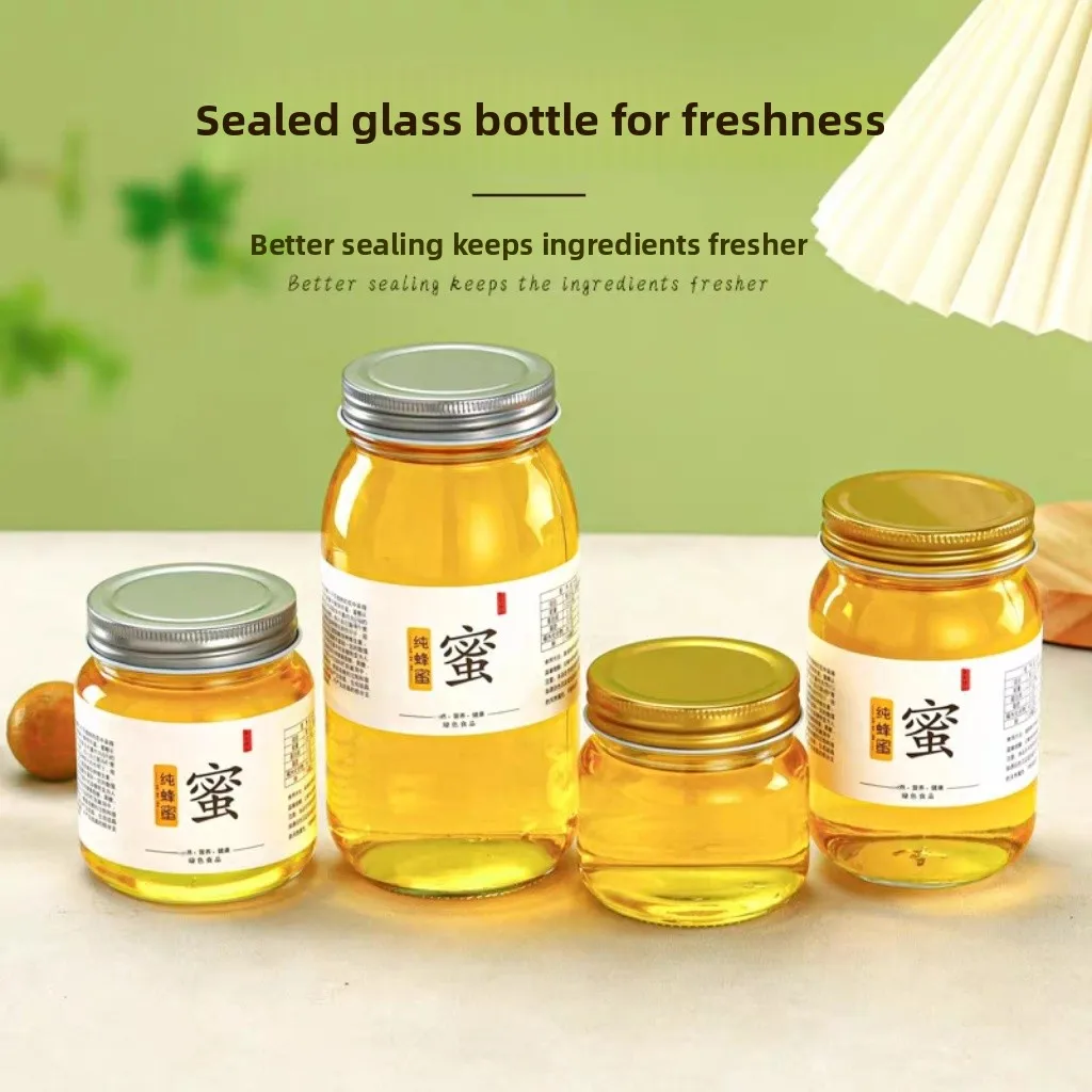 

round Glass Jar Honey Bottle Multi-Species Storage Canister Fruit Jam Condiment Container Dustproof Sed Kitchen Utensil