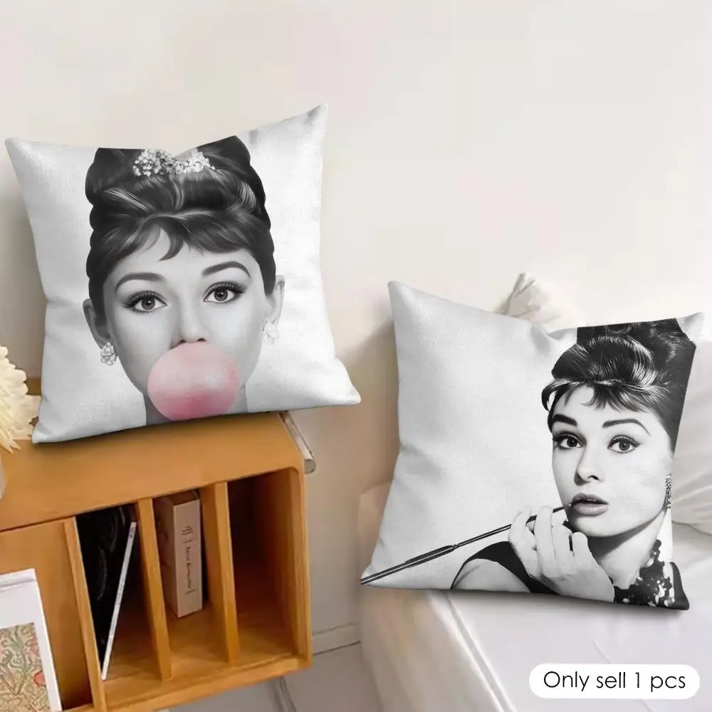 Classic A-Audrey H-Hepburn Cushion Cover Silky Short Plush Invisible Zipper Dustproof Sofa Pillow Case For Home Decor