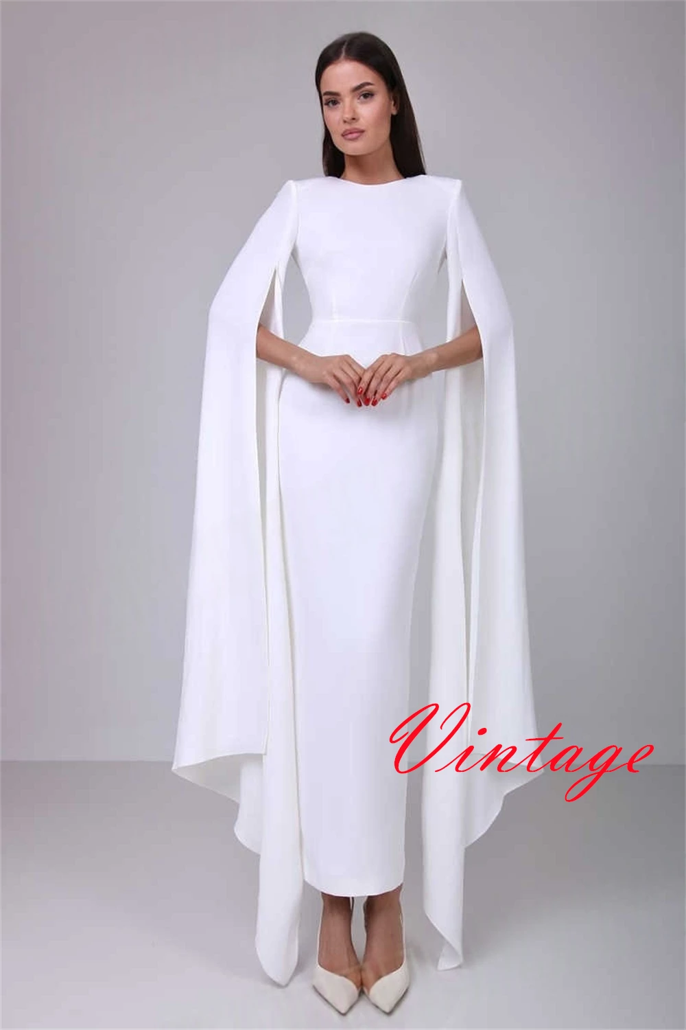 

Customized White Elegant Temperament Long Sleeves O-Neck Evening Dress Formal Classic Jersey Special Occasion Gowns Delicate