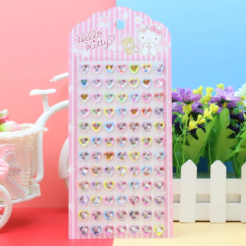 HELLO KITTY Three-dimensional Gem Sticker Girl Cute Hello Kitty Drill Mobile Phone Toy Decoration Sticker Kawaii Gift