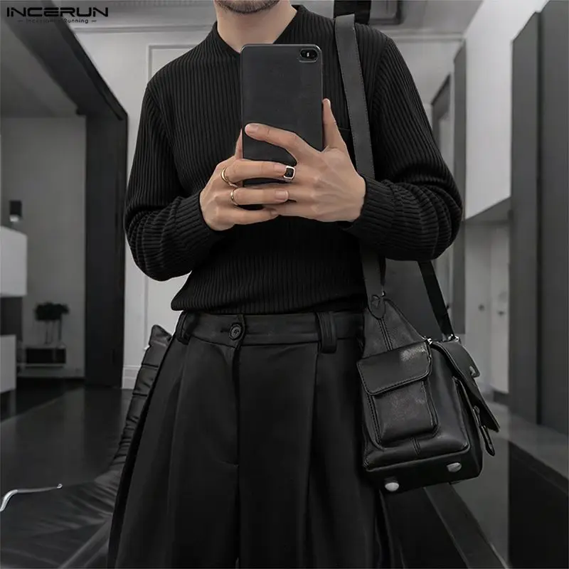 INCERUN Männer Pullover Einfarbig V-ausschnitt Langarm Gestrickte Männliche Pullover Streetwear Frühling Herbst Mode Casual Pullover S-5XL