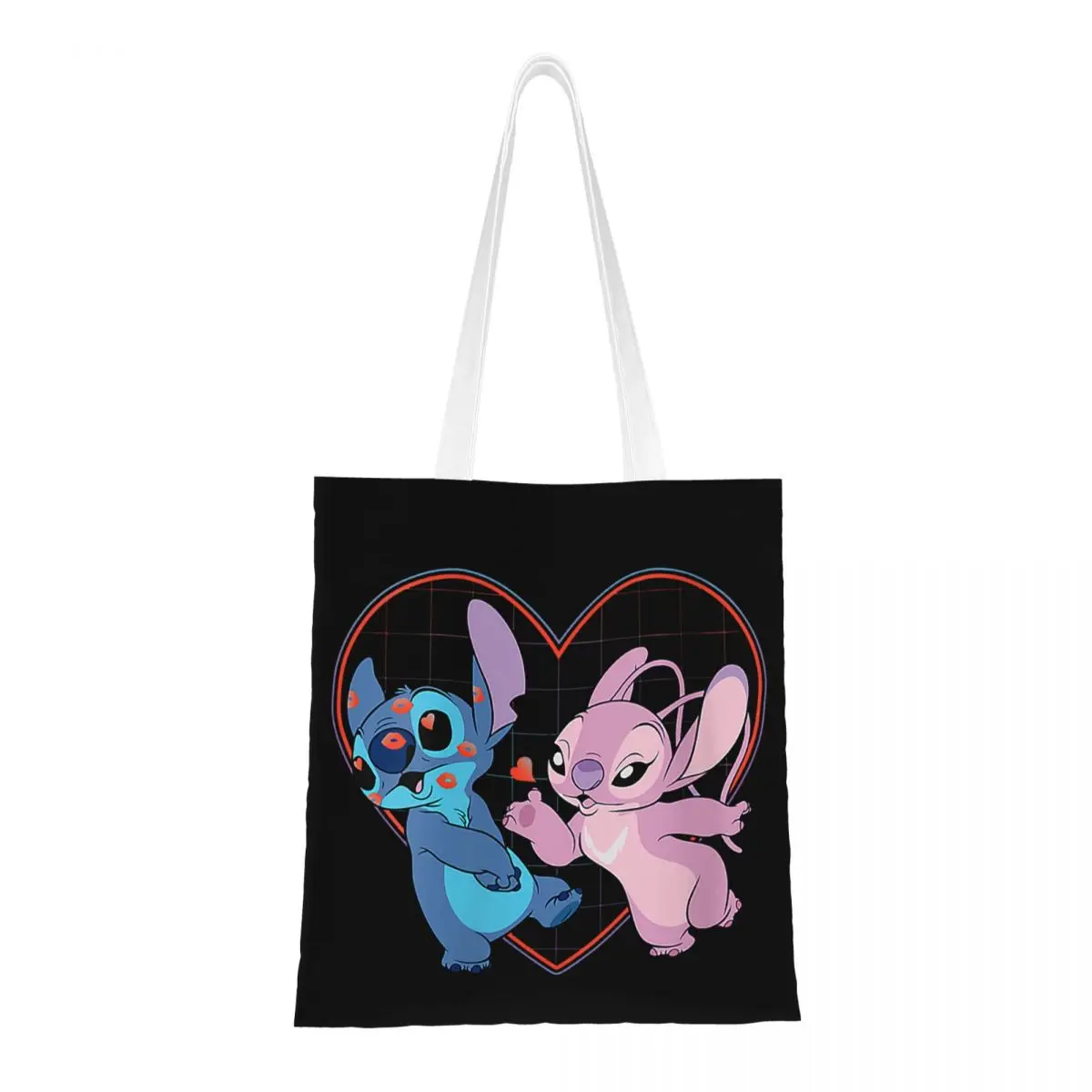 

Изготовленные на заказ стежки Лило Ангел Сердце Поцелуи Бакалея Сумки-тоут для покупок Женские забавные сумки-шопперы на плечо Сумки большой вместимости