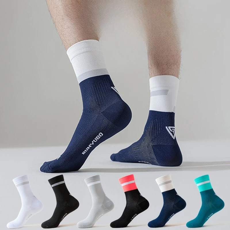 

1/7 пар Новые весенне-осенние спортивные носки для мужчин: износостойкие, влагоотводящие, для бега, модные, средней длины