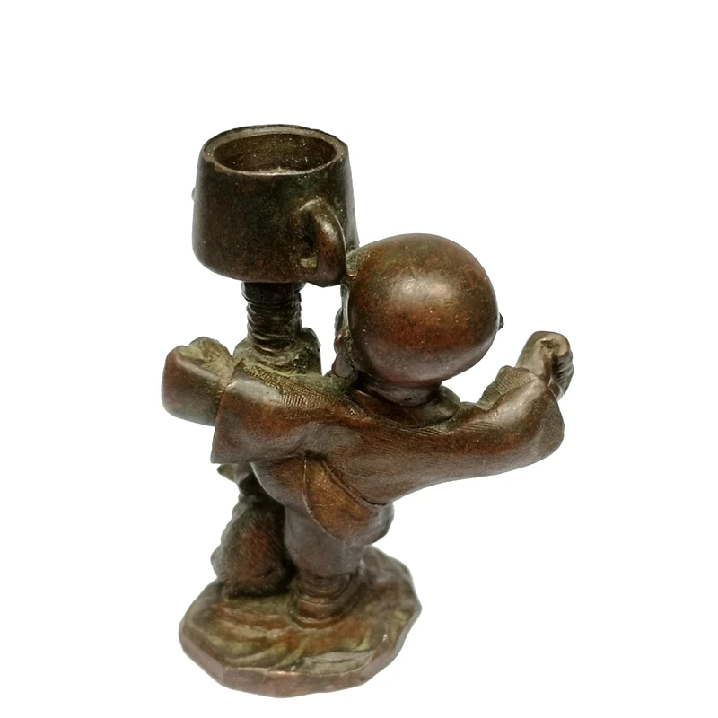 YIZHU CULTUER ART Size 8 × 5.7 cm Old Bronze Carving Boy Buddha Statue Back in Sweet Base Home Decoration