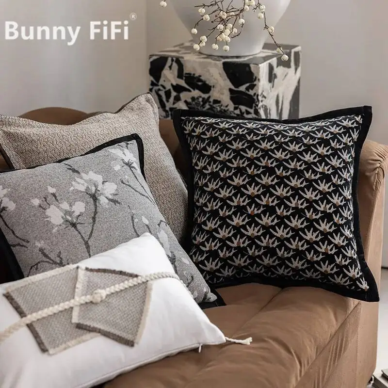 Nordic Style Jacquard Cushion Covers Luxury Floral Geometric Chenille Decorative Throw Pillow Cases For Sofa Bed Home Decor