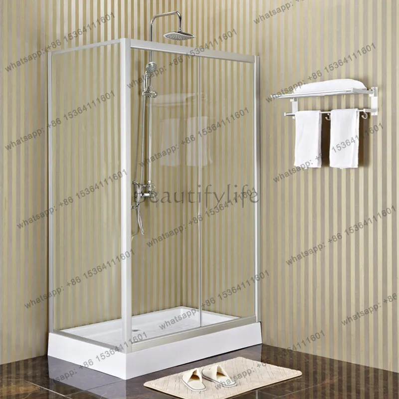 Square L-shaped simple shower room with base tempered glass sliding door partition bath screen overall