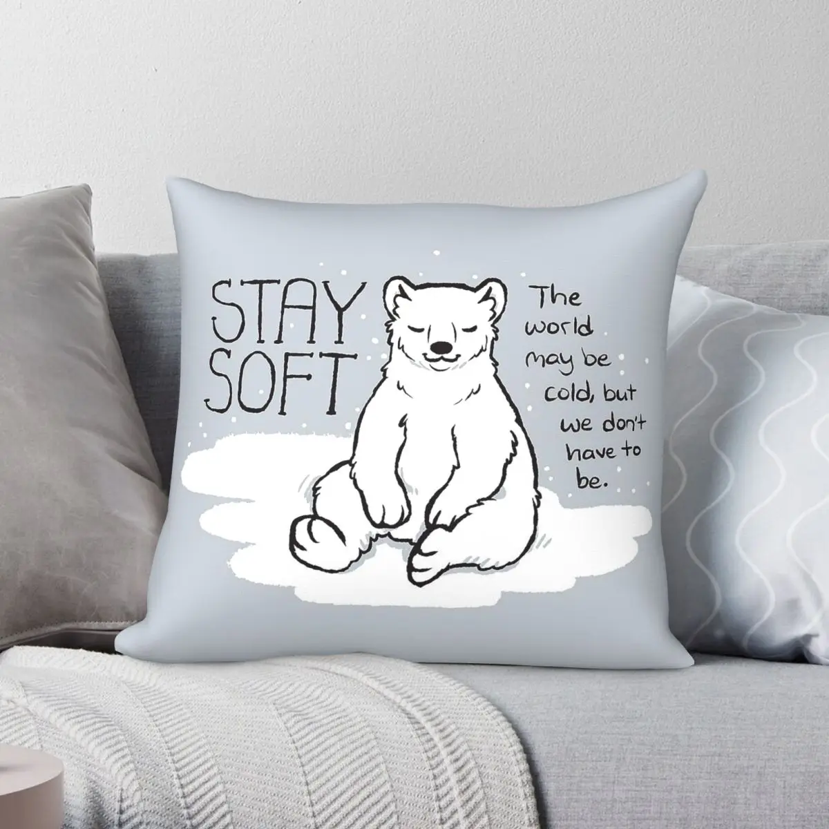 Stay Soft Polar Bear Pillowcase Polyester Linen Velvet Printed Zip Decorative Bed Cushion Cover