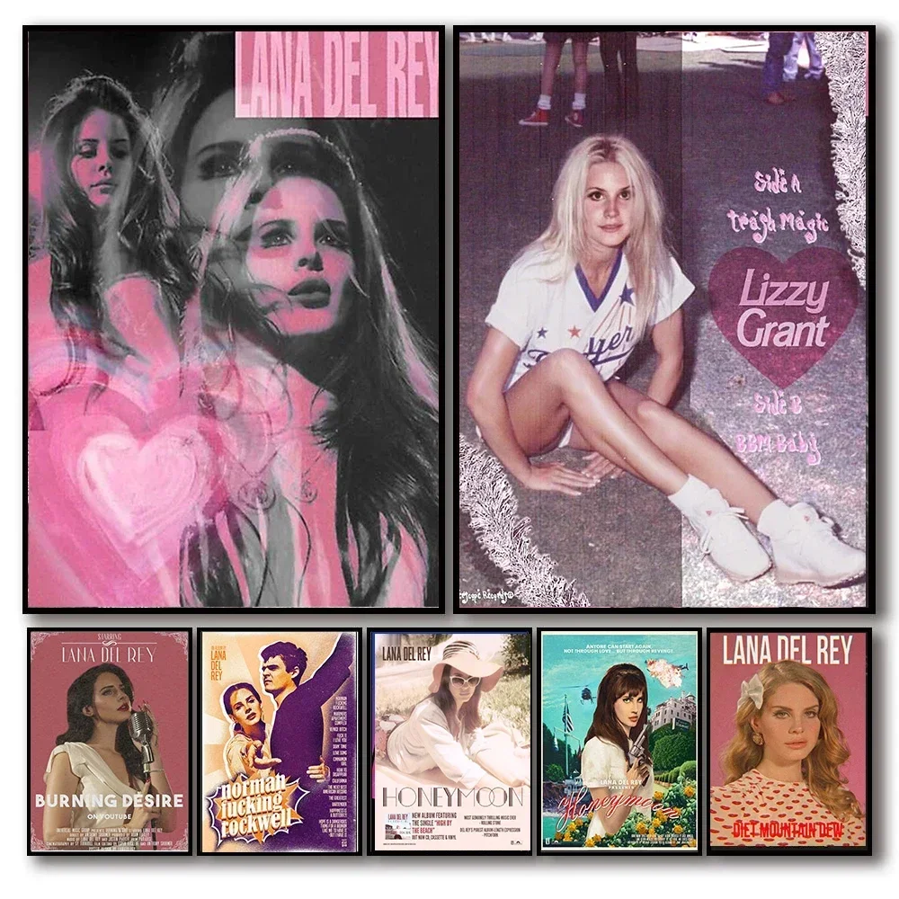 Póster de cantante negro y rosa, Mural artístico de pared, cubierta de álbum de música de Lizzy Grant, pintura en lienzo estética, arte de pared, decoración de habitación